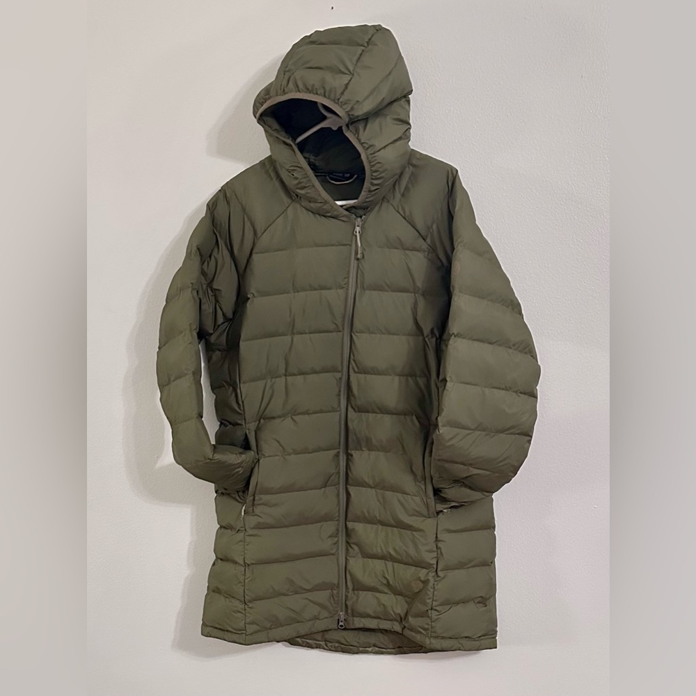 Mountain Hardwear Olive Hooded Long Puffer Coat